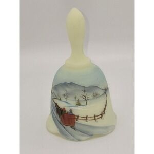 Fenton Glass Bell Custard Uranium Satin GOING HOME 1980 Painted‎ By M. Dickinson